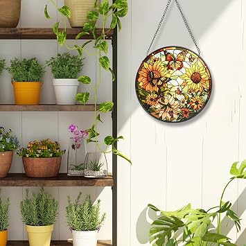 Sunflower Stained Glass Suncatcher, Handmade Window Hanging Decor, Vibrant Flower Sun Catcher for Home Garden, Christmas Birthday Gift for Women Mom Grandma