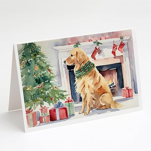 Caroline's Treasures DAC1364GCA7P Golden Retriever - Tarjetas de felicitación navideñas y sobres, paquete de 8 tarjetas en blanco con sobres, tamaño