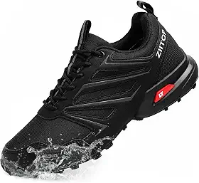 Tênis masculino de corrida para trilha, impermeável, antiderrapante, para trilha, acampamento, busca, preto