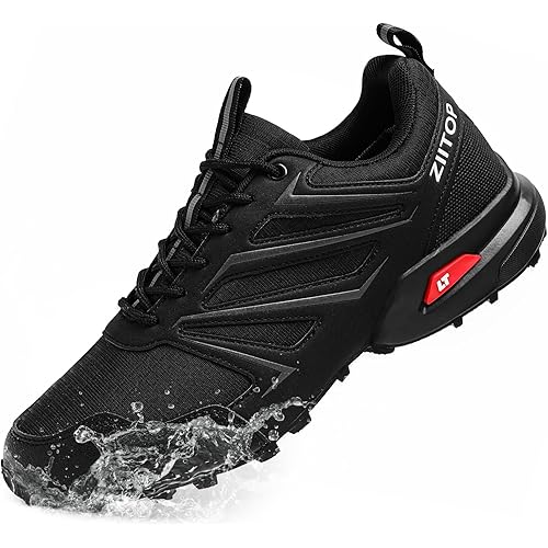 Mens Trail Running Shoes Waterproof Non-Slip Hiking Walking Sneakers for Outdoor Trailing Trekking Camping Quest Black