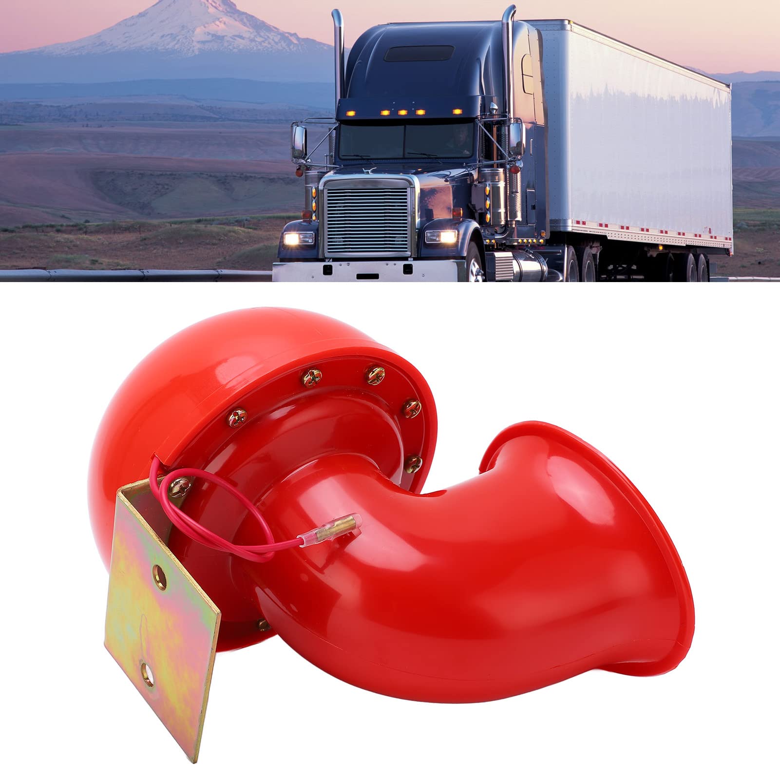 Clacson Elettrico per Auto 150db, Corno d'Aria Rosso in Metallo, Suono di Mucca per Camion Treno Barca Moto