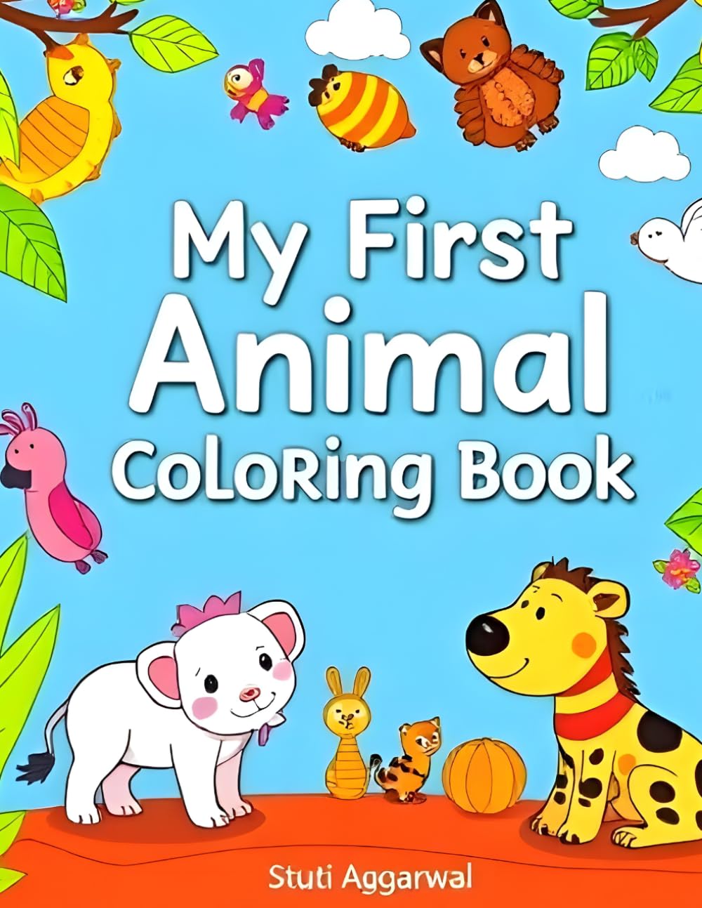 Cute Animal Coloring Book for Toddlers: 25 Easy Coloring Pages of Farm, wild, domestic Animals for Kids Ages 3-6