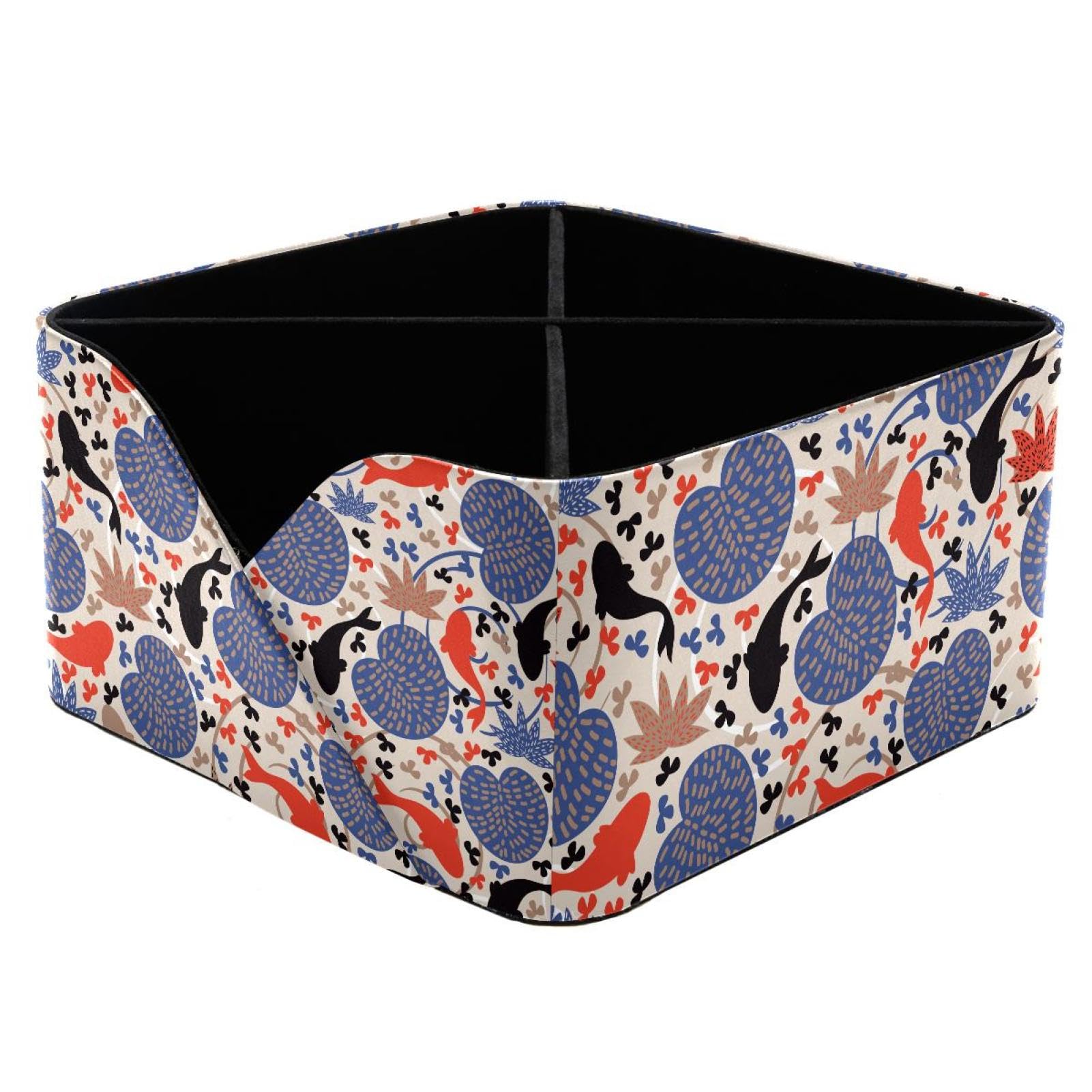 KengjuTesu Pond with Fishes and Lotus Pattern Desktop Organizer Pen Holder, Rectangular Pencil Cup for Office, Study and Makeup Stations