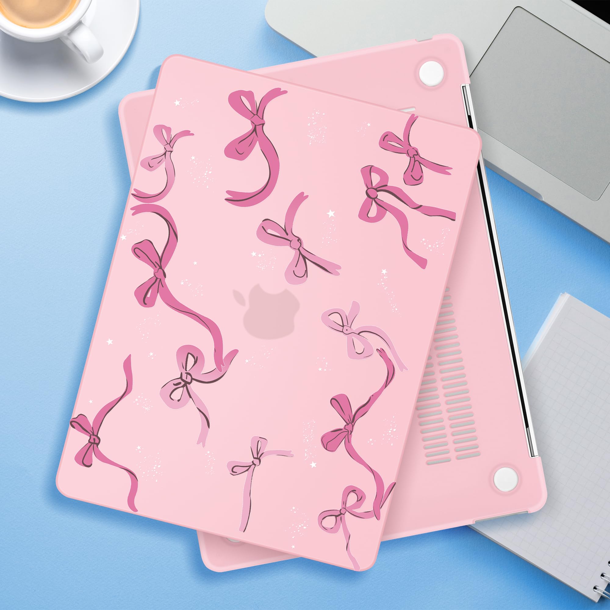 Funda compatible con MacBook Air de 13 pulgadas 2021 2020 2019 2018 versión A2337 M1 A2179 A1932 con pantalla Retina y Touch ID, carcasa rígida de plástico y cubierta de teclado, lazo rosa tiza