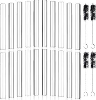 Worldity 20pcs 6" Borosilicate Glass Blowing Tubes 12mm OD 9mm ID 2mm Thick Wall + 4 Brushes - High Temp for Lampworking Crafts
