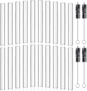 20Pcs 6 Inch Long Glass Borosilicate Blowing Tubes, Industrial Glass Tubes for Glass Blowing 12mm OD, 9mm ID, 2mm Thick Wall Clear Glass Pipe with 4 Cleaning Brush for Laboratory Experiment