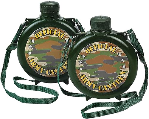 Fun Express Canteen - Paquete de 12 botellas de agua, recuerdos de fiesta de safari para niños con correa de nailon ajustable, botellas de agua de