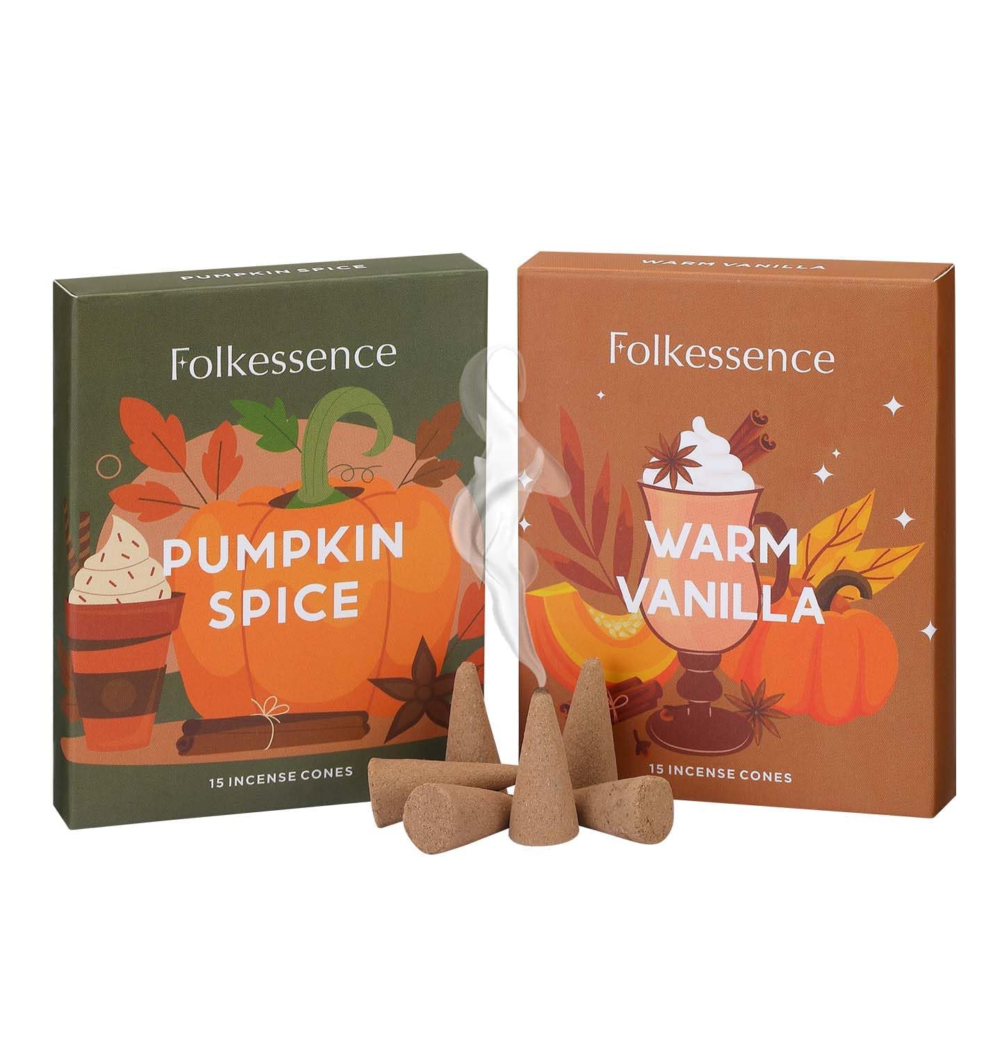 Folkulture Pumpkin Spice And Warm Vanilla Incense Cone Scented | Set Of 2 (30) Premium Incense Cones, Dual Set | Pumpkin Spice Fragrance Cones For Relaxation, Meditation & Home Fragrance | Aromatic Incense Cones For Daily Use