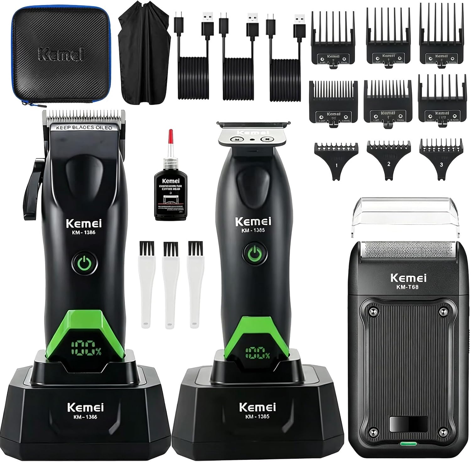 KEMEI 1386/1385 Professional Hair Clipper – Designed for Barbershops and Salons; Features Zero-Gap Blade for Fading, Detailed Styling, and Anti-Snag Performance