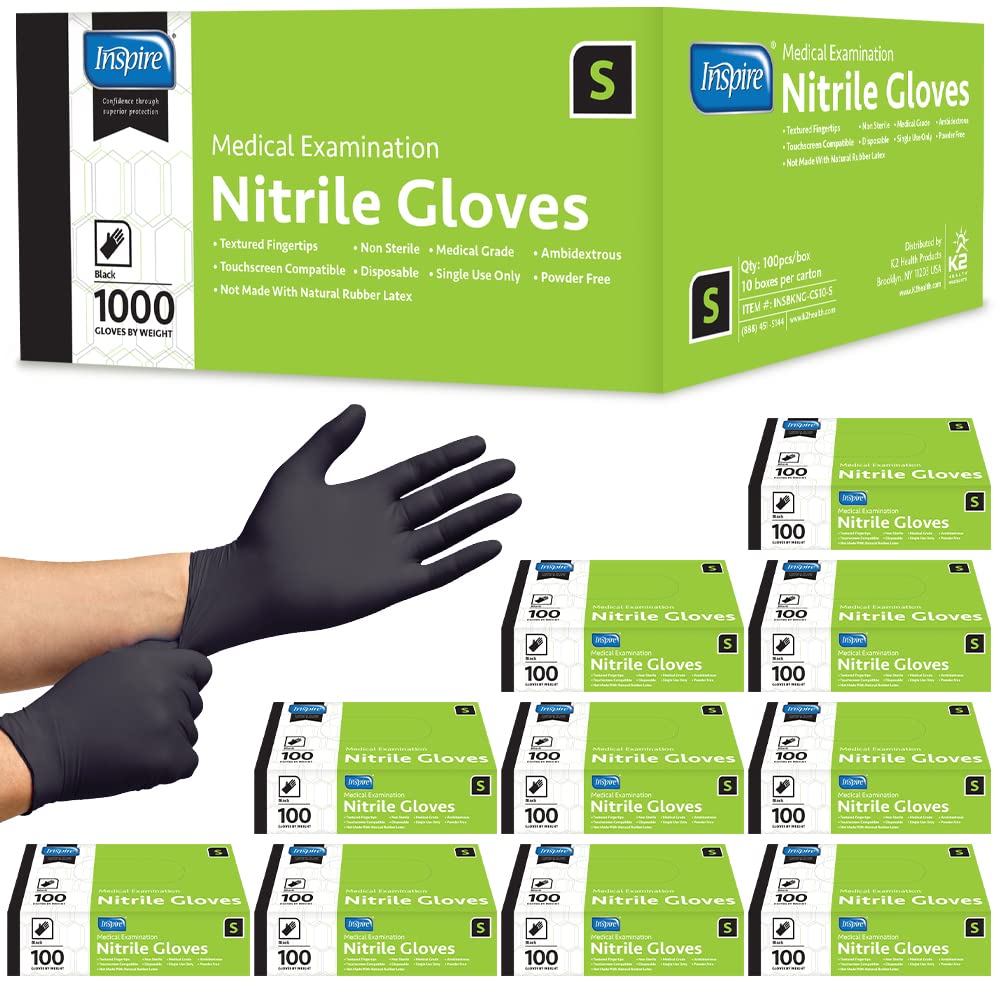 Inspire Black Nitrile Disposable Gloves | 4.5 Nitrile Disposable Safety Medical Cooking Cleaning Disposable Black Gloves