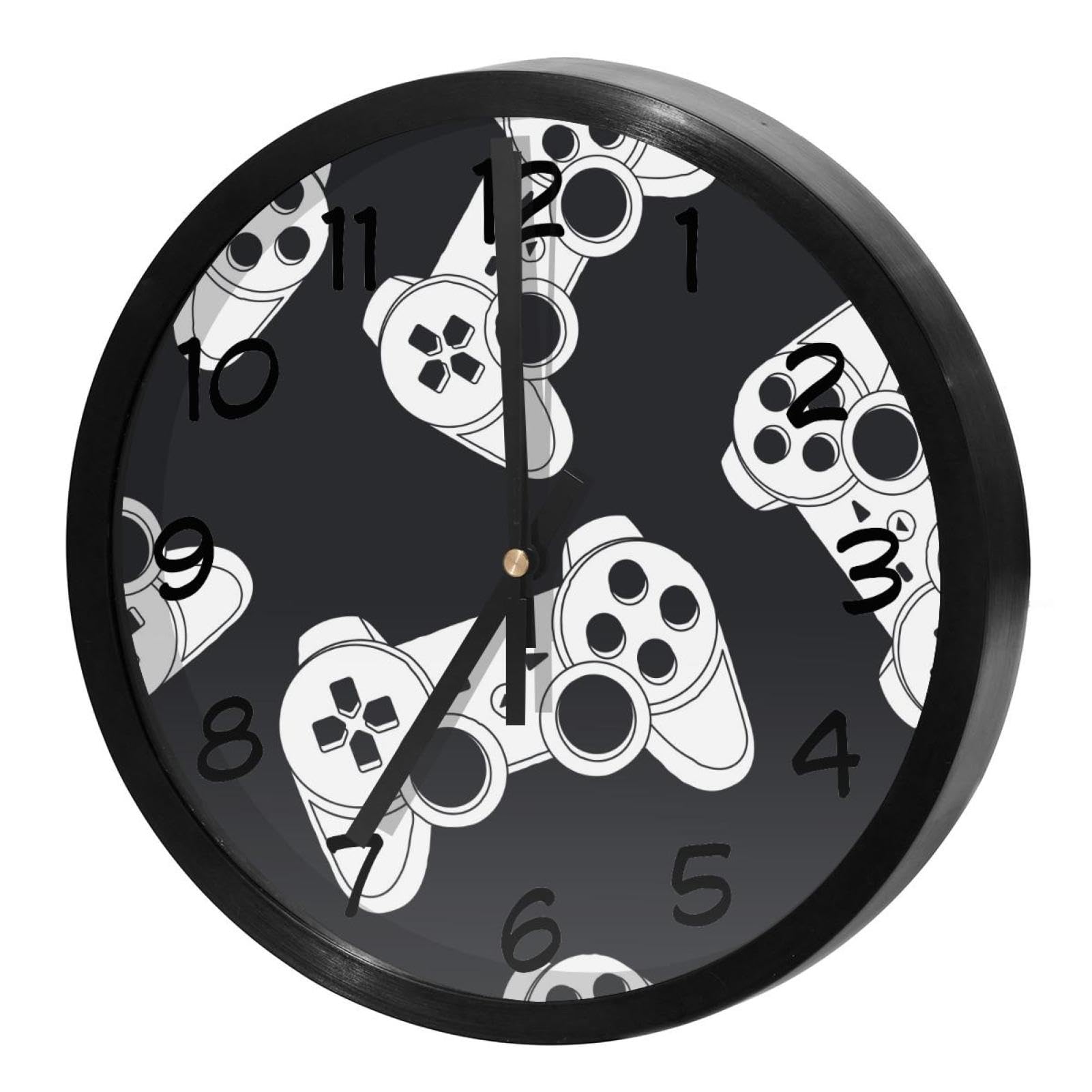 Horloge murale silencieuse pour école et bureau motif joysticks rétro