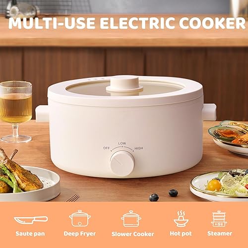 Miniatura 7 de Olla eléctrica eléctrica, olla eléctrica portátil de 3 litros con revestimiento antiadherente de cerámica, olla Romen multifuncional de doble