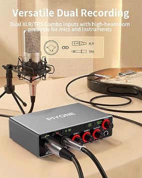 Audio Interface, 2X2 24-bit/192kHz Interface for High-Fidelity, Studio Quality PC/Mac/iOS Recording, XLR/TRS Combo Input, Monitor Mix/Loopback Function, One-cable Setup(Alloy Grey)