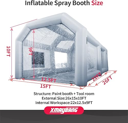 Miniatura 2 de Xmaybang Cabina de pulverización inflable de 12 x 7.2 x 8.9 pies, cabina de pintura automática portátil con sistema de filtración, adecuada para
