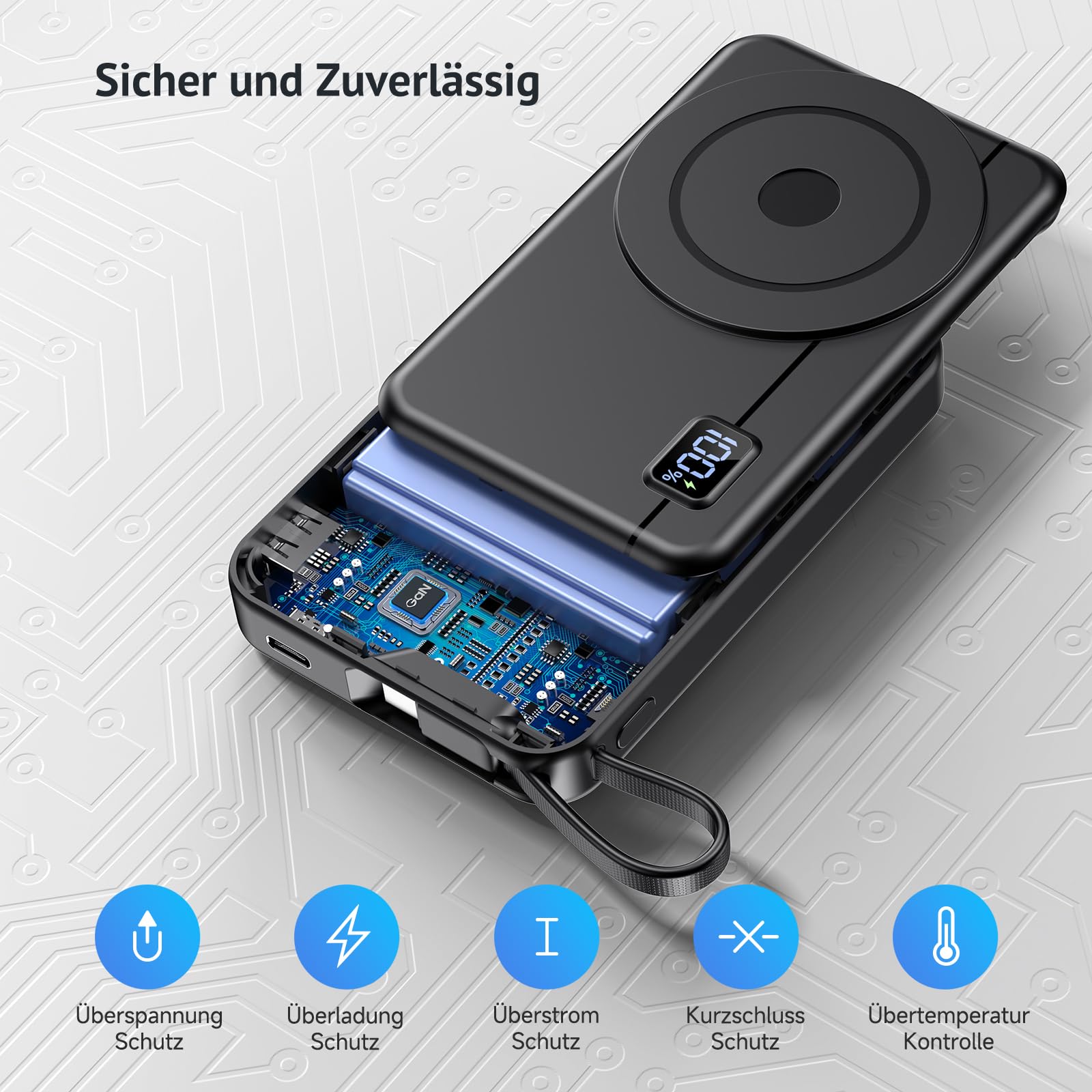Magsafe Powerbank 10000mAh 22.5W Magnetische - Kabelloses Externe Handyakkus mit Typ-C-Eingang und -Ausgang USB-C, LED-Anzeige Kompatibel for iPhone 16 15 14 13 12 Pro Max Serie, Galaxy Muctsda