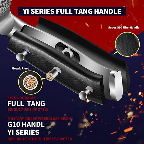 Miniatura 4 de Juego de 5 cuchillos de cocina afilados profesionales de la serie YI, cuchillos de cocina alemanes de alto carbono de acero inoxidable de espiga