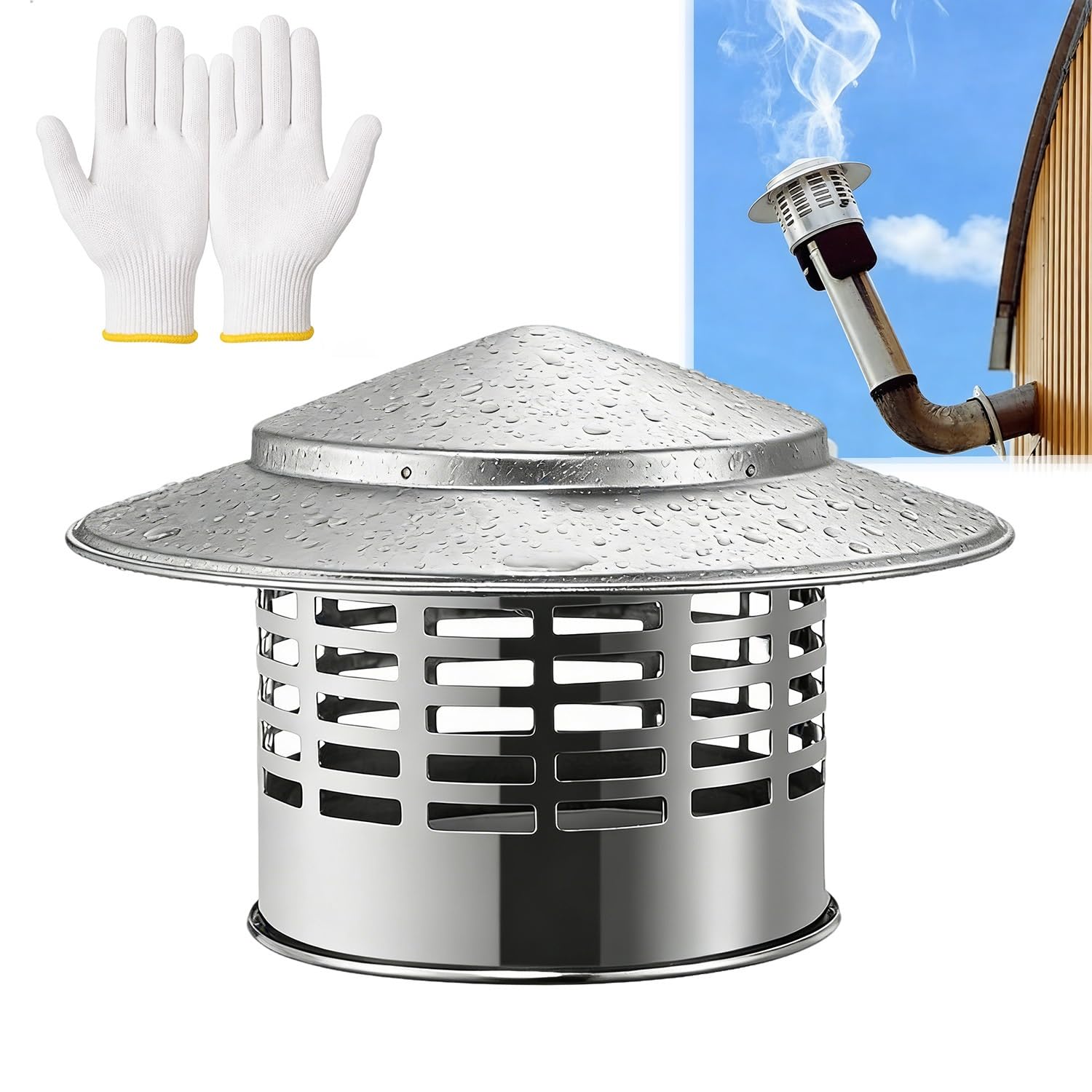 MYXJGNAIY Chimney Cap Round Roof Rain Chimney Cover, Stainless Steel Fireplace Exhaust Cap with Mesh Screen, Stove Pipe Caps for Vent Flue Fireplace 5mm/3inch-400mm/15.7inch(3.9in)