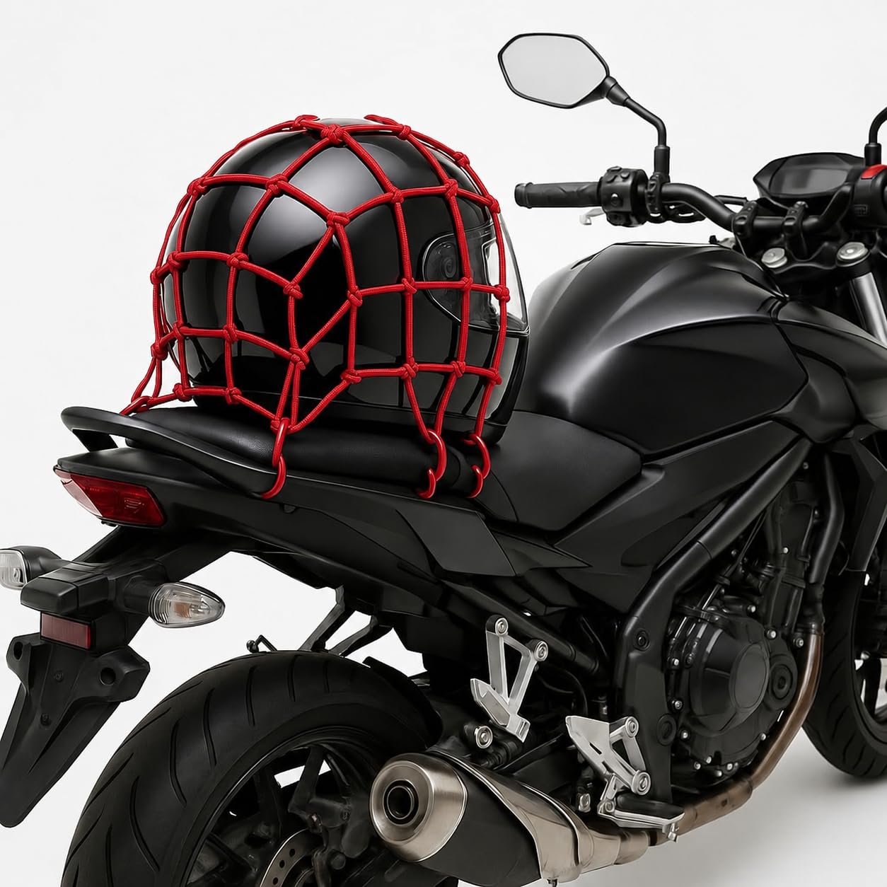 Rete Ragno Moto Elastica con Ganci – Fissaggio Bagagli e Casco per Portapacchi/Sella – Universale per Moto, Scooter e Bici – Alta Elasticità, Ganci Antigraffio (Rosso)