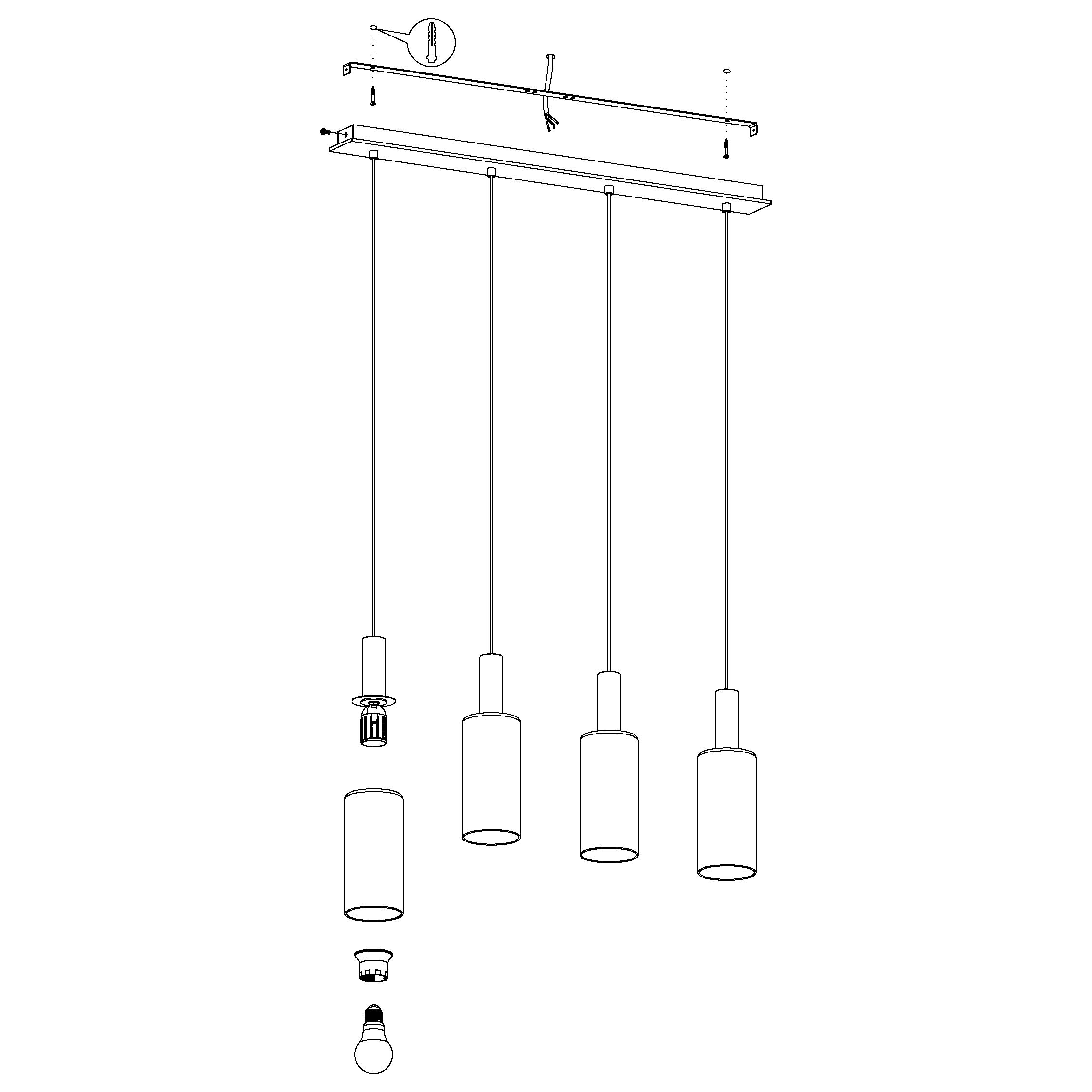 Eglo Lámpara colgante Oakham, lámpara suspendida vintage de 4 luces | lámpara de techo de acero, vidrio satinado blanco y madera marrón, lámpara para comedor y salón con casquillo E27