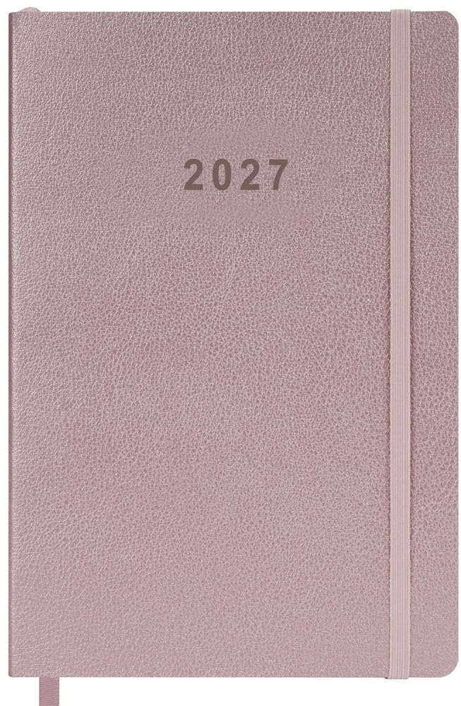 Agenda giornaliera 2027 con pagine mensili, calendario giornaliero e cose da fare, 14,2 x 21 cm, rosa