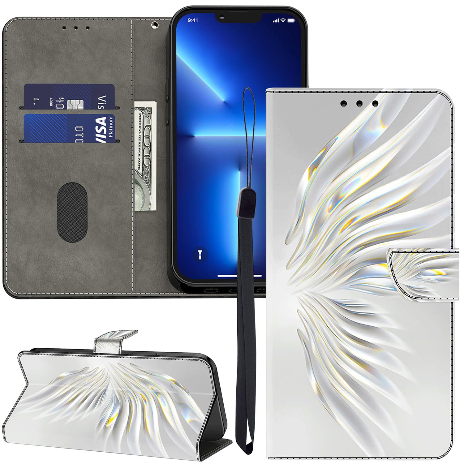 Leather Case for Samsung Galaxy S24/S25, Card Slots, Pattern, Flip Patterns, Wallet, Mobile Phone Case, Protective Cover, Compatible with Samsung S24, Crystal Feather