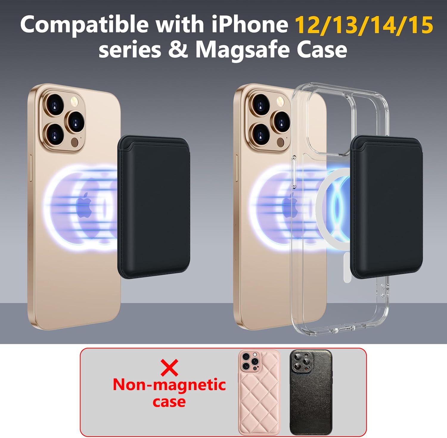 Homsctect Upgraded MagSafe Wallet, Magnetic Phone Wallet 3 Cards Holder, 23 Magnets, Credit Card RFID Blocking, Slim Leather, Magnetic Wallets for iPhone 17/16/15/14/13/12 Series-Black thumbnail