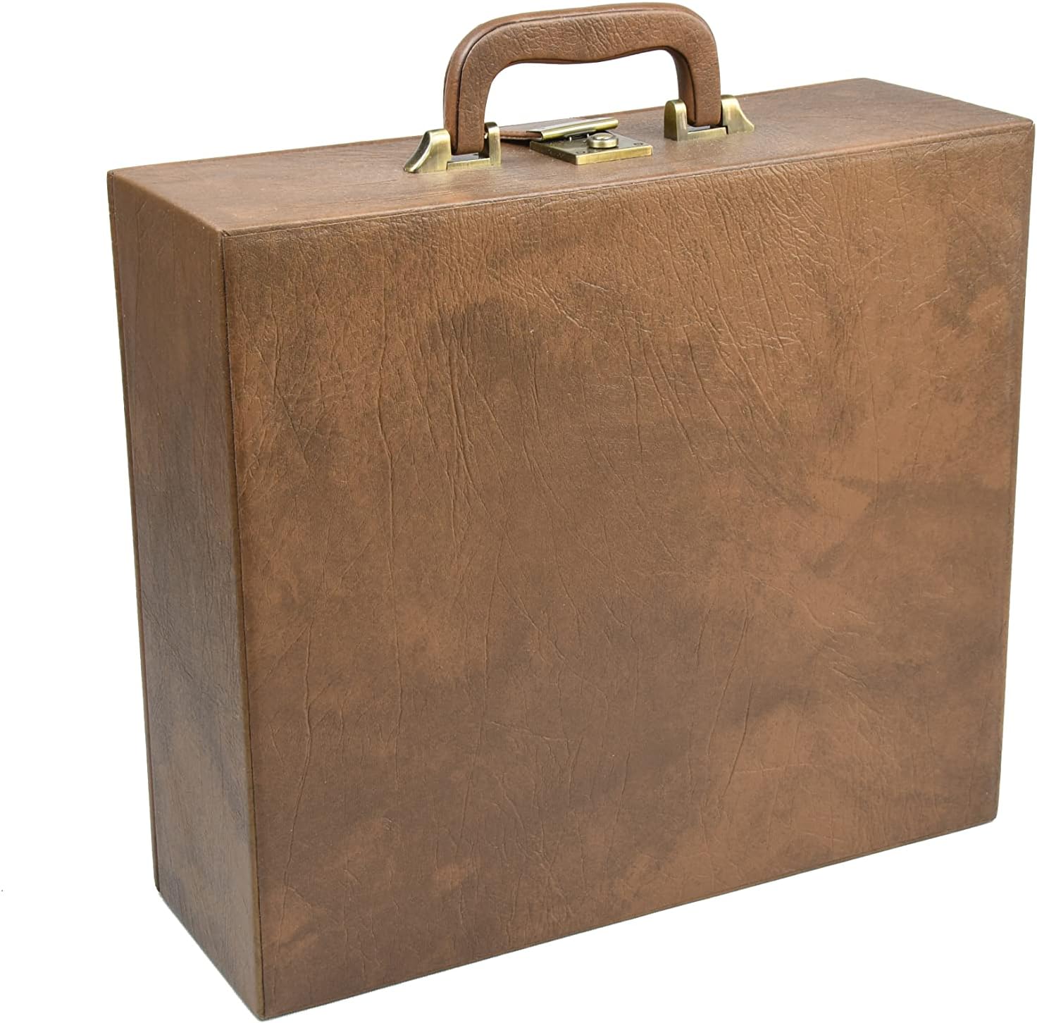 CHESSBAZAAR Brown Leatherette Chess Set Storage Box Coffer with Double Tray Fixed Slots for 4.2" - 4.8" Pieces