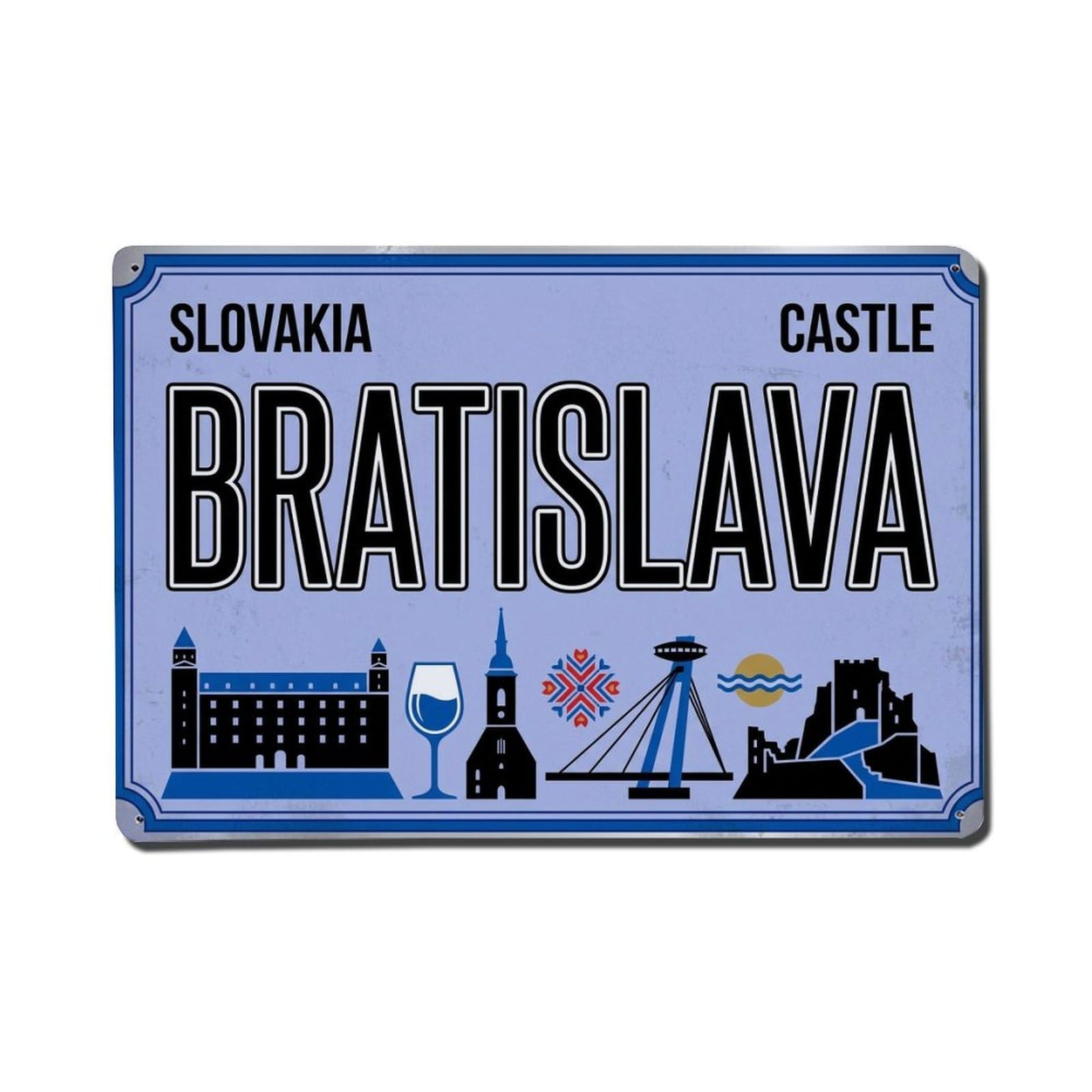 Cxhjca 8X12inch(20X30cm) Vintage Travel Bratislava Castle Devin Wine Metal Tin Sign