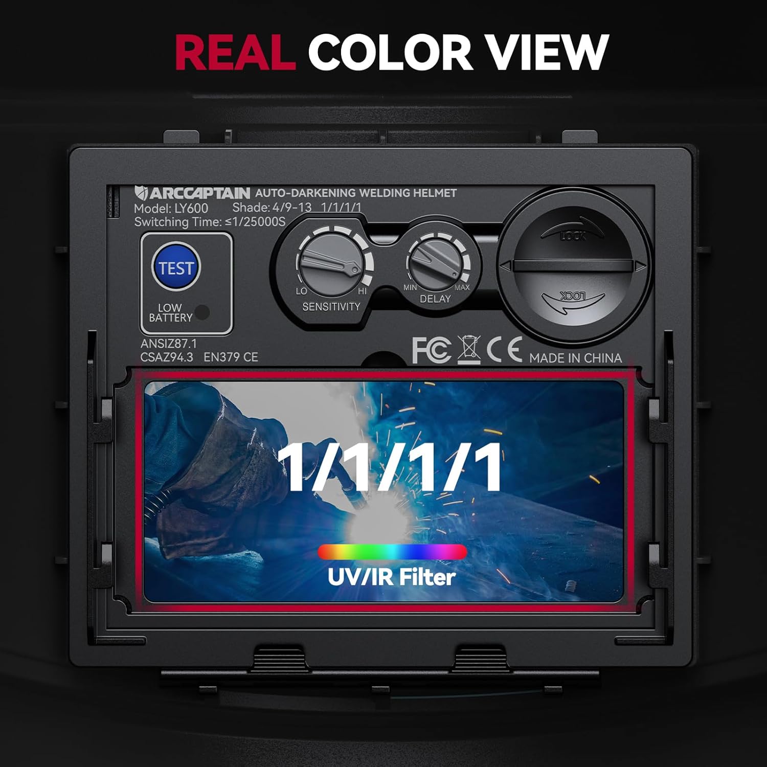 ARCCAPTAIN True Color Auto Darkening Welding Helmet with Upgraded Arc Sensor, 1/1/1/1 Top Optical Clarity Solar Power Welding Hood, 1/25000s Response Time, 4/9-13 for TIG MIG ARC Welding Mask - Image 4