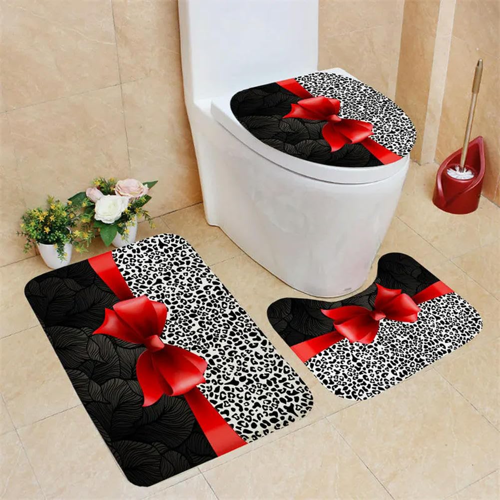 Ensemble de 4 tapis de bain géométriques avec motif léopard pour la Saint-Valentin, salle de bain, tapis décoratifs, imperméables et respectueux de l'environnement, lot de 4 pièces, 3 x 180 x 200 cm