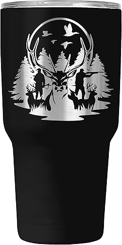 Miniatura 5 de Flaskimo Regalos para cazadores  Vaso de 30 onzas con tapa deslizante y popote de silicona, grabado en ambos lados, taza de cazador de ciervos,