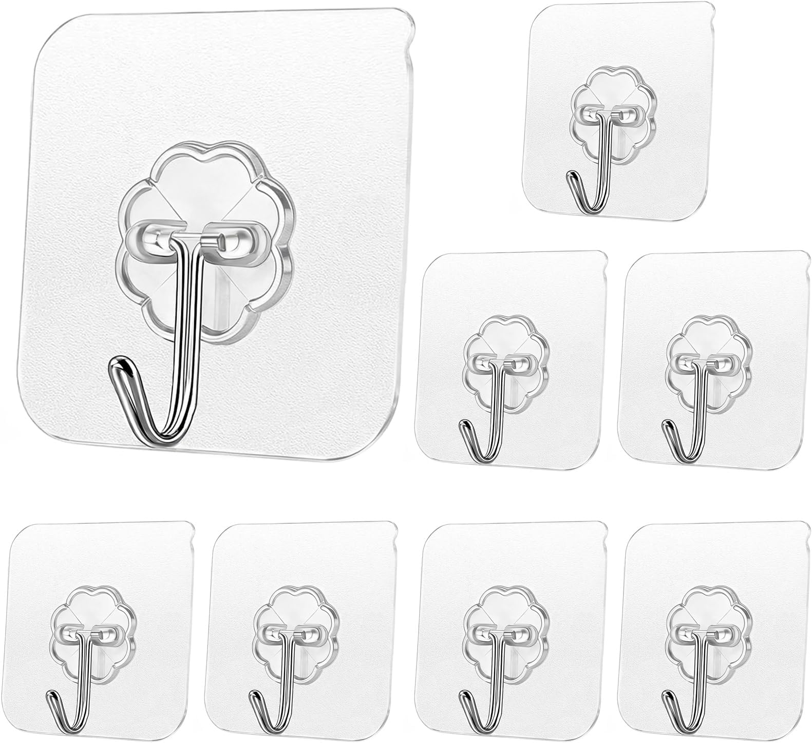 8 PCS Sticky Hooks,Self Adhesive Hooks,Sticky Hooks for Hanging,Removable Wall Hooks,Transparent,for Hanging Towels,Bathrobes,Keys,Hats,and Coats