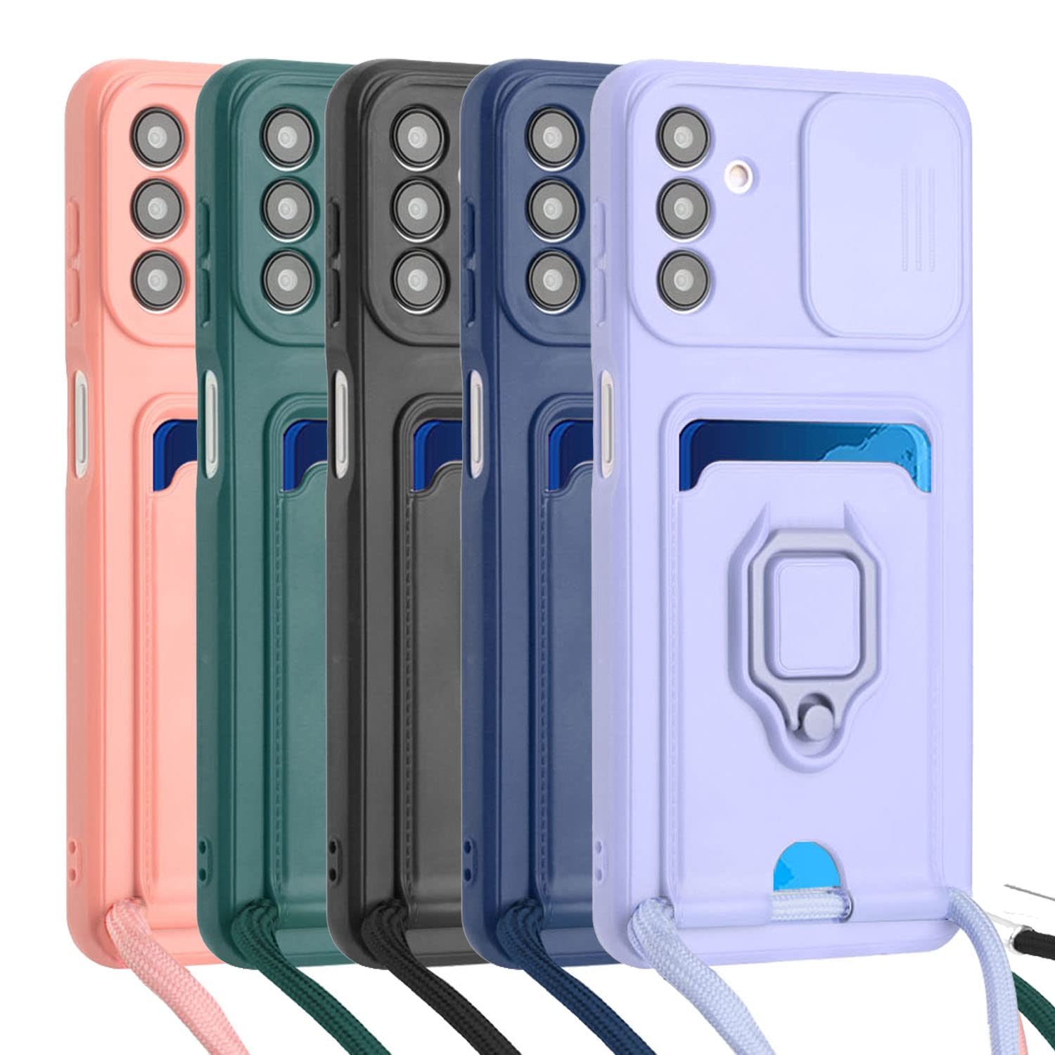 Kaslly Funda con Cuerda para Samsung Galaxy A35+[2 Pack Protector Pantalla],Case con Ranura para Tarjetas,Cubierta de Cámara Deslizante Proteger,Doble Cara Protección-Negro — view 5