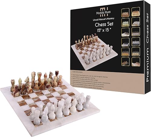 Juego de ajedrez de lujo de 15 pulgadas, tableros de ajedrez clásicos para adultos con tablero de piedra hecho a mano y piezas de ajedrez de mármol,