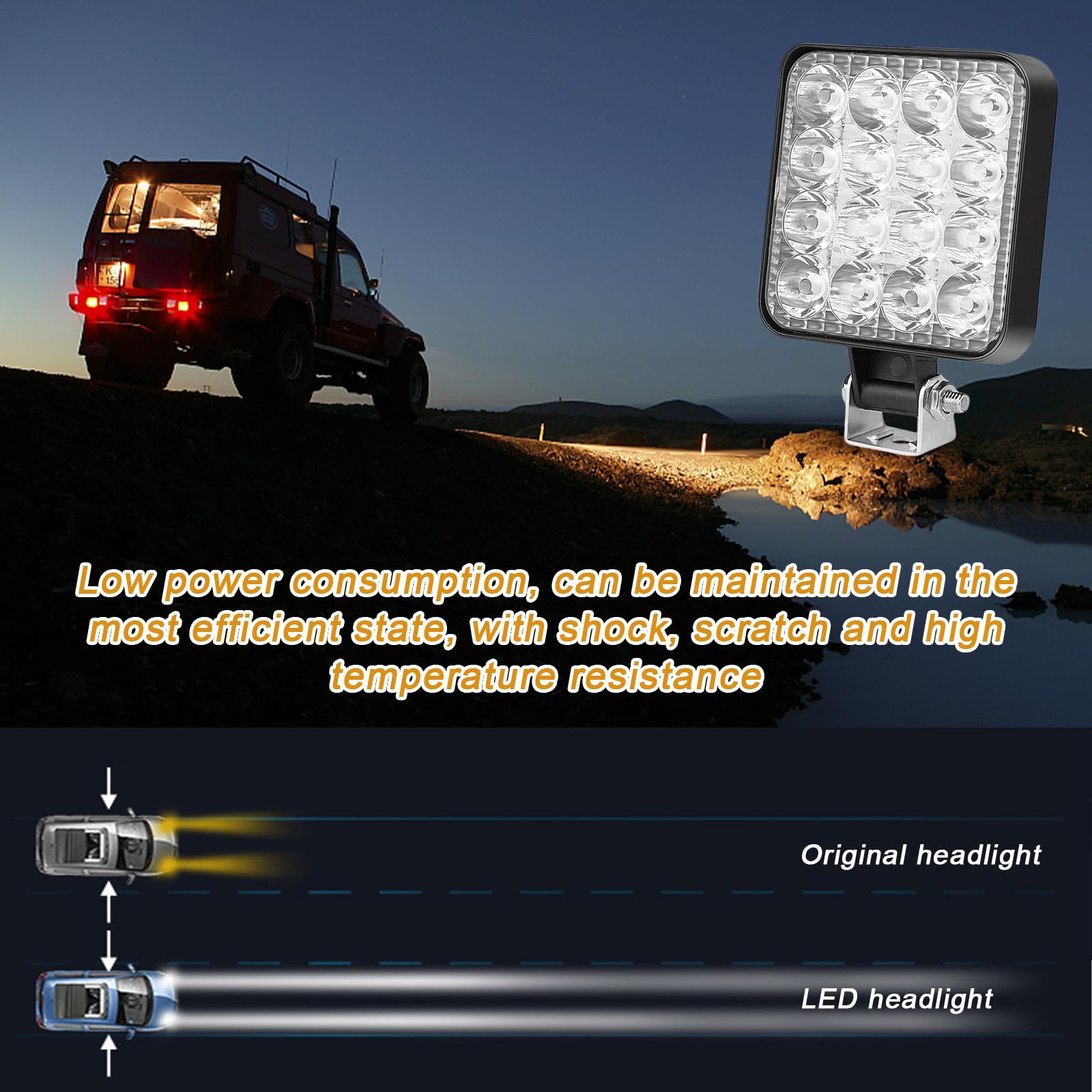 Sporgo 6 pezzi di fari da lavoro LED: fari LED quadrati 12V 48W, fari supplementari fuoristrada e retromarcia IP67 impermeabili per escavatori, trattori, cingolati, ATV, camion fuoristrada, luce