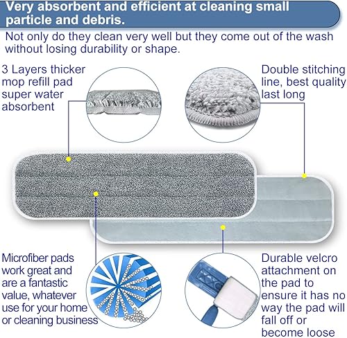 Miniatura 4 de Almohadillas de repuesto de microfibra de 18 pulgadas compatibles con el sistema de cuidado de suelos Bona, paquete de 5 unidades, reutilizables,