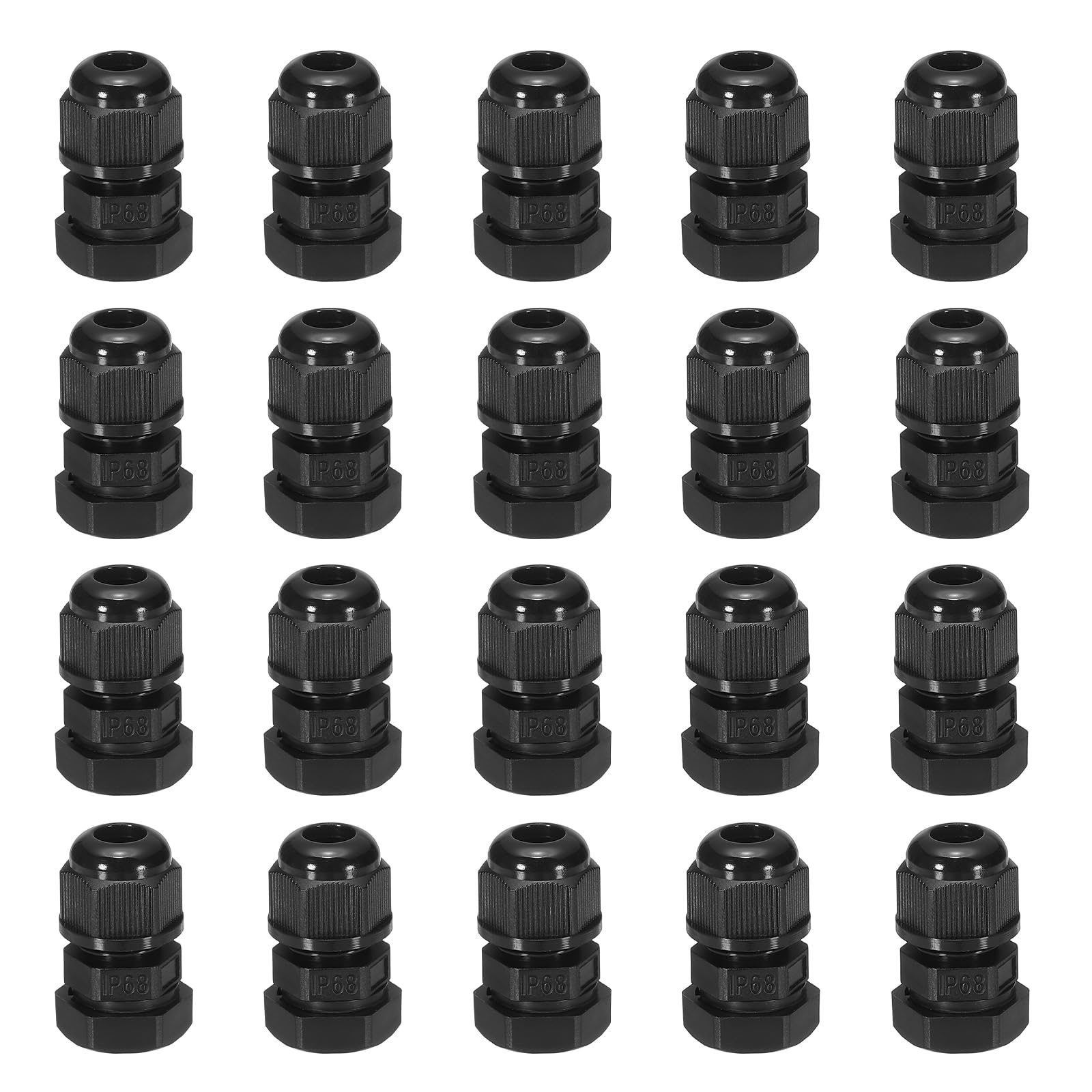 sourcing map 20 Pcs M10x1.5" Cable Glands Adjustable 2.5-6mm PA6 Nylon IP68 Waterproof Connectors with Seals Anti-Corrosion for Industrial/Outdoor Electrical Systems (Black)