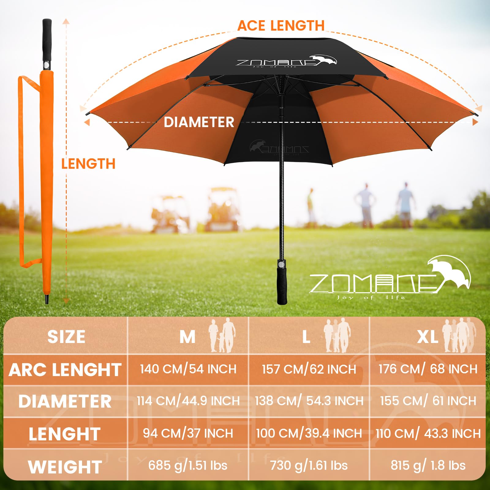 ZOMAKE Ombrello Pioggia 62/68 Inch,XL/XXL Ombrelli Golf Grande Antivento,Ombrella Da Golf Extra Large Con Doppio Baldacchino per Uomo Donna