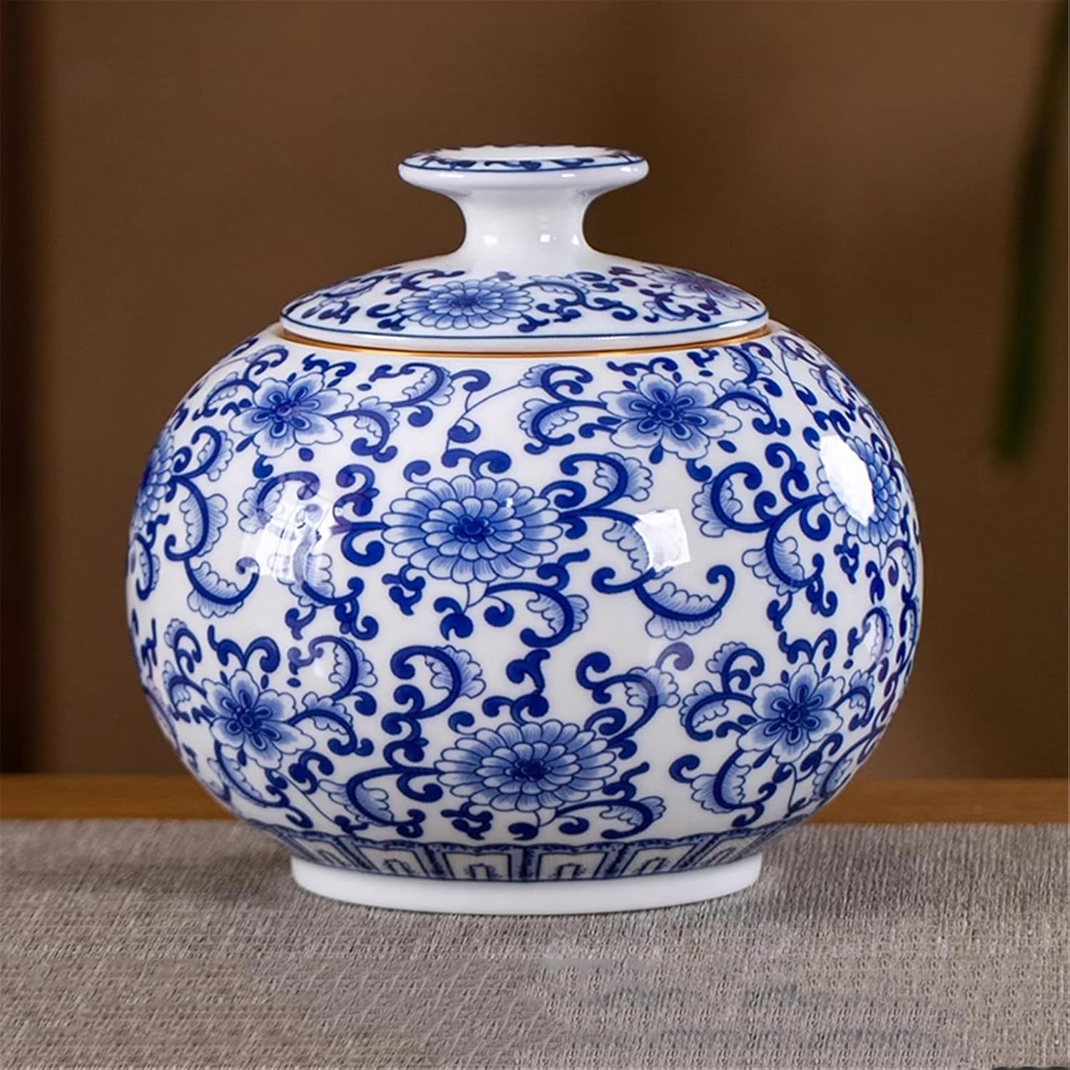 Qinghua Ceramic Tea Canister, Sealed Large Jar for Pu-erh Tea, Vintage Home Storage-style5