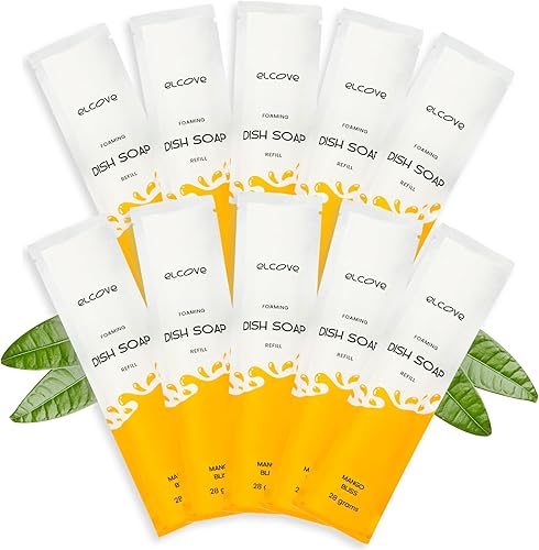 Repuesto de jabón espumoso para platos ecológico (10 unidades), los repuestos de polvo concentrado hacen 10 botellas de 12 onzas cada una de jabón