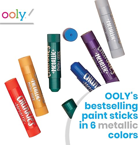 Miniatura 2 de Ooly Chunkies - Juego de 6 barras de pintura metálica para niños, juego de palitos de pintura al temple de colores metálicos, sin ensuciar,
