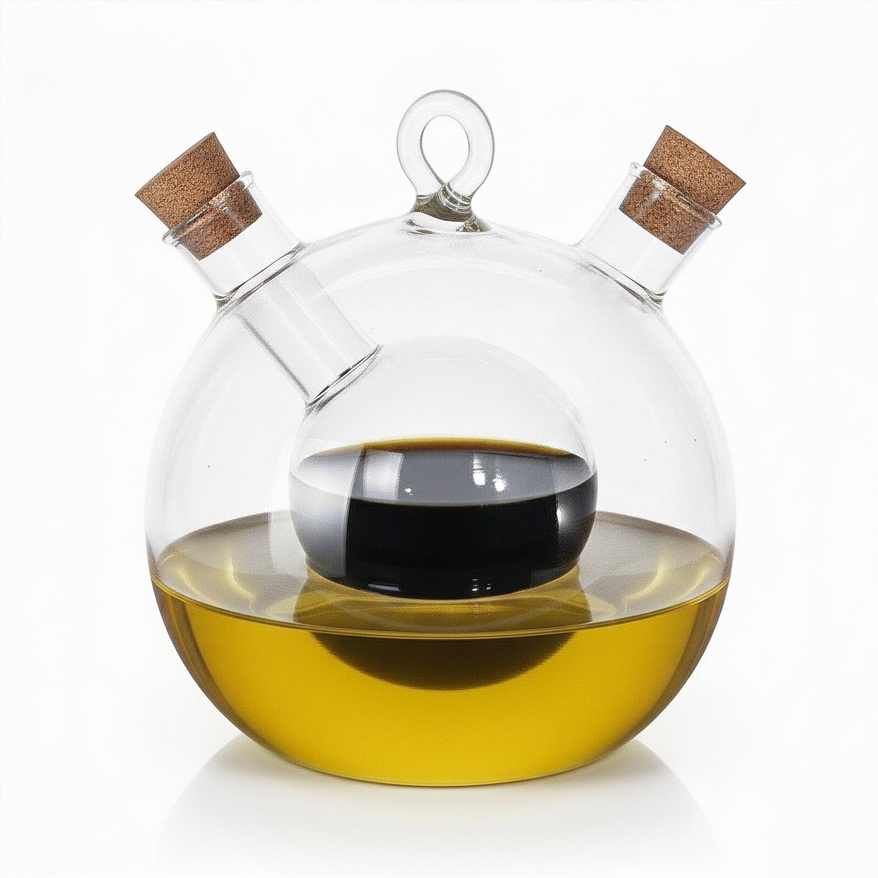 GEEZY 2 in 1 Oil and Vinegar Dispenser Bottle 490ml - Glass Olive Oil Pourer with Dual Chambers and Cork Stoppers - Stylish Space Saving Kitchen Server for Salads, Pizza, BBQ, Dining Table