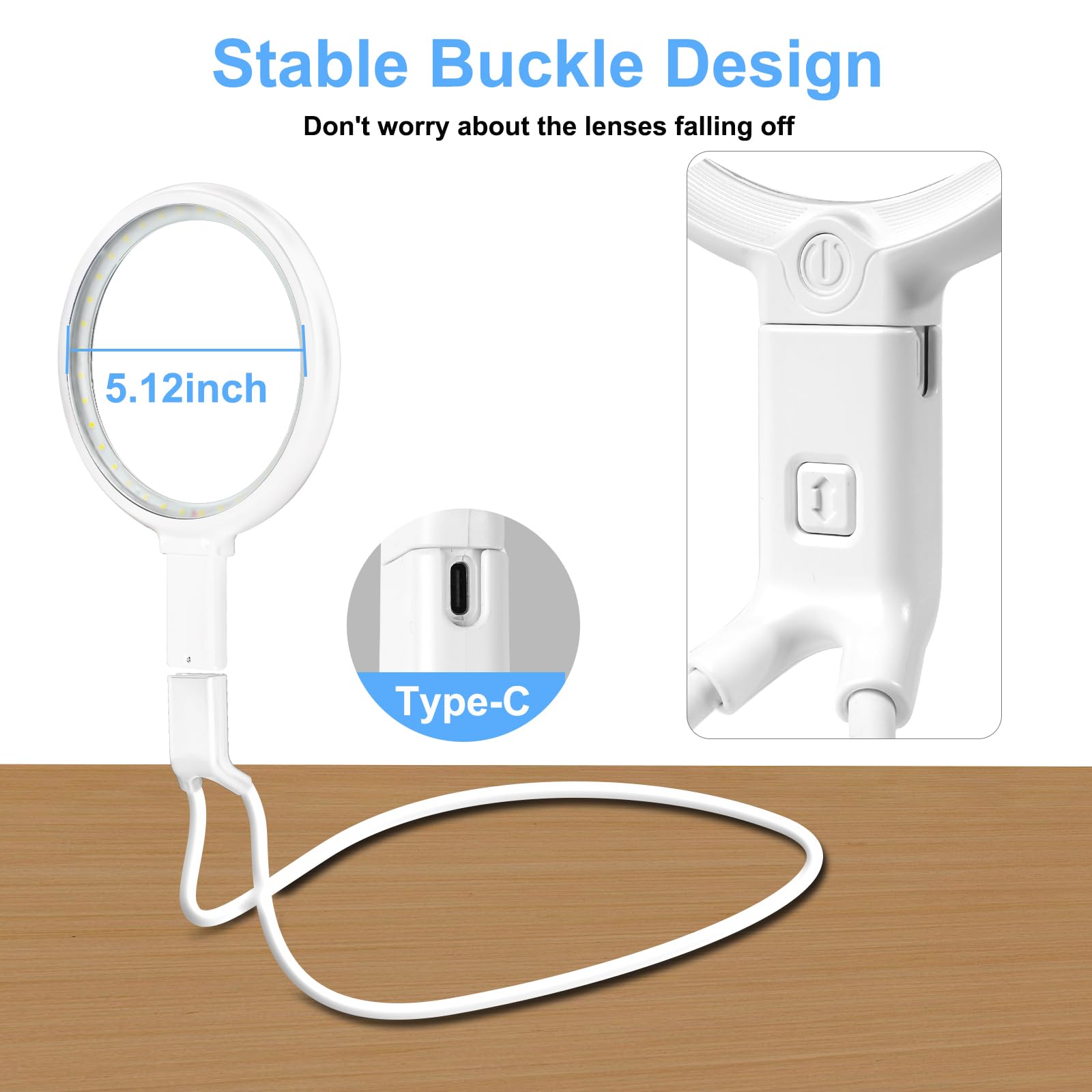 Lupa de cuello manos libres con luz, lupa grande de 10 x 5.2 con 36 luces LED, cuello de cisne flexible para trabajo cercano, lectura, costura, senior (blanco)
