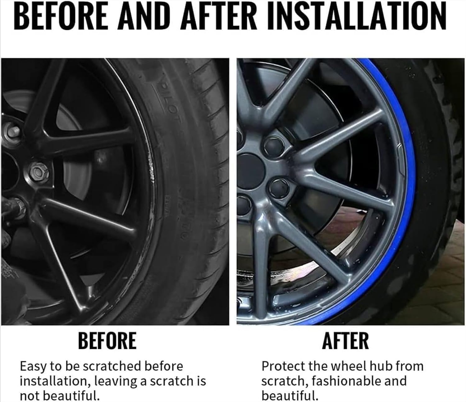Alloy Rim Protectors - 4 Pack Wheel Edge Trim Rings, Anti-Scratch & Anti-Rubbing Tire Guard Kit for 16-20 Inch Wheels, Durable Rim Accessories for Car Protection