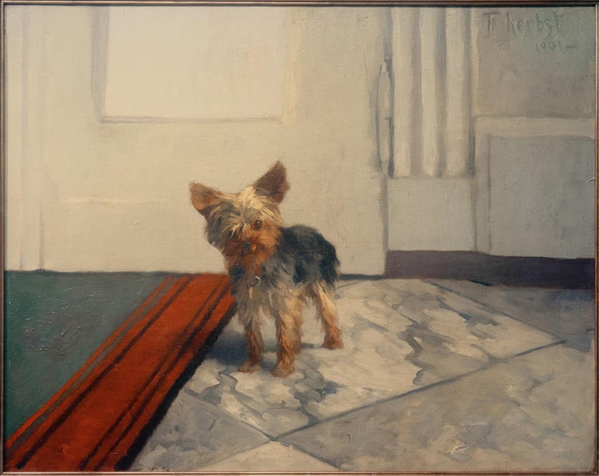 RZHRHJES Famous Painting Poster Art Canvas Print Retro Picture Little Dog in the Hallway by Ludwig Herbst Poster Wall Art for Office Decor 60x90cm