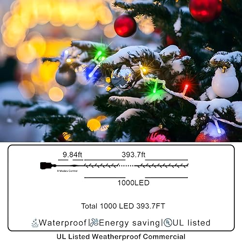 Miniatura 6 de XURISEN Guirnalda de 280 luces LED, luces de Navidad enchufables de 108 pies para interiores y exteriores, impermeables, 8 modos y luces de hadas