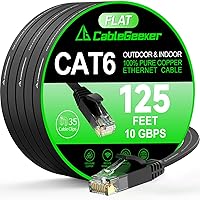 Vista 41 de Cable Ethernet Cat 6 de 30 pies, para interiores y exteriores, cable de red plano de Internet de alta velocidad de 10 Gbps, cable de conexión Negro