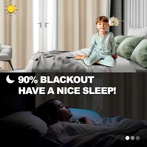 Miniatura 5 de JIVINER Juego de 2 paneles de cortinas opacas de lino para dormitorio, sala de estar, cortinas de oscurecimiento con ojales, aislamiento térmico,