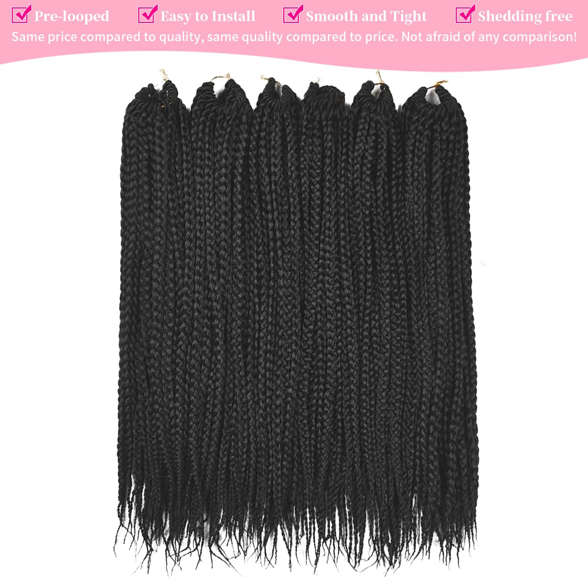 Crochet Box Braids, 6 Packs 18 inch 144 Strands Box Braids Crochet Hair Pre looped, Crochet Hair for Black Women Braiding Hair (18 inch 1B)