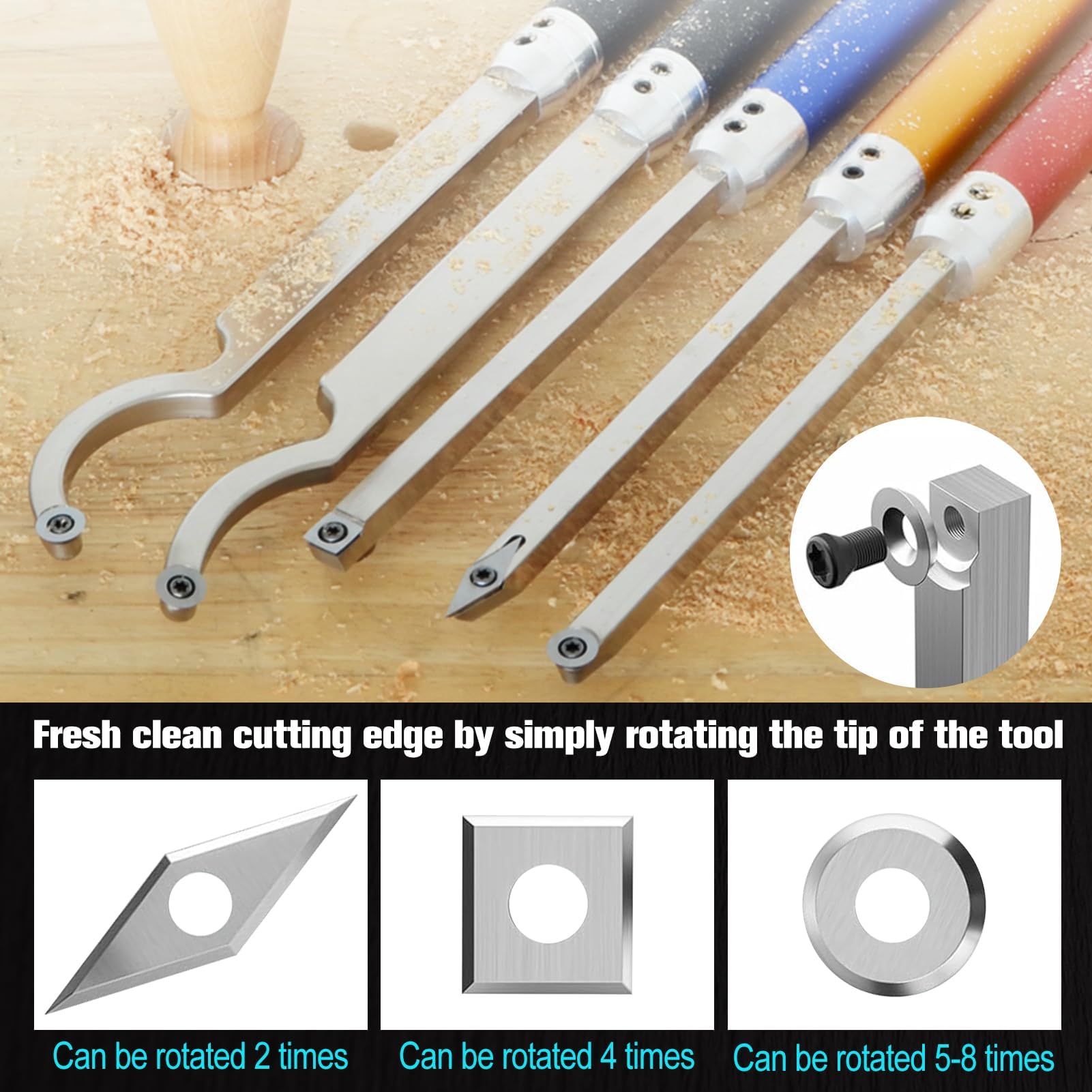 SPEEDWOX 12-teiliges Set aus Wolframkarbid-Einsätzen, Set für Holzdrehwerkzeuge, enthält 11 mm quadratisch mit Radius, 12 mm und 8,9 mm rund, 31 mm Diamant 10 mm mit scharfer Spitze, 12-teilig